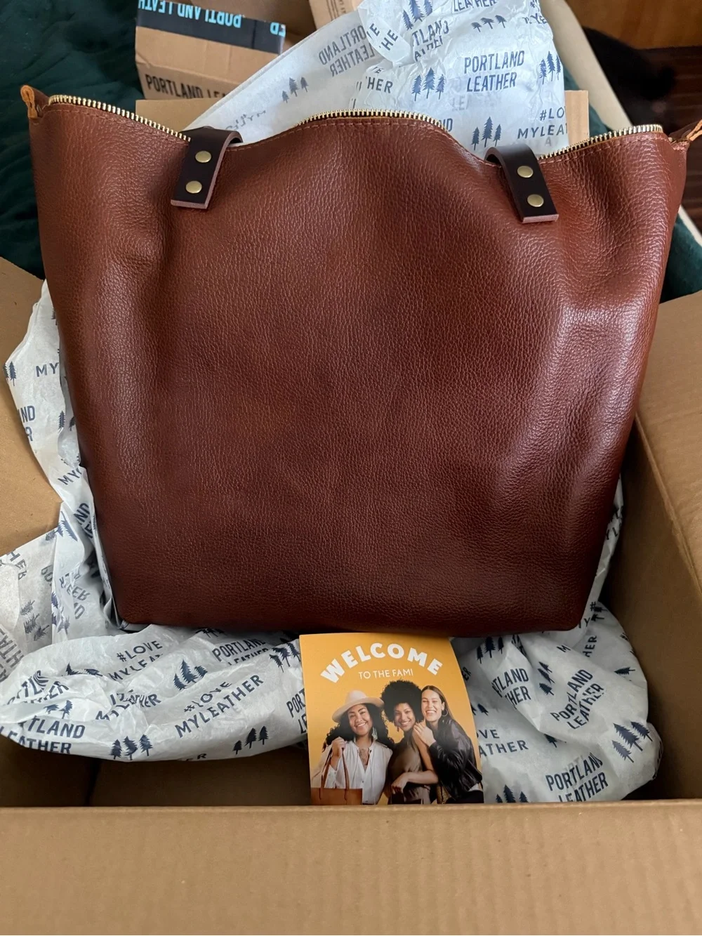 Portland Leather Large Asheville Brown Large Zipper Tote with Front Pocket